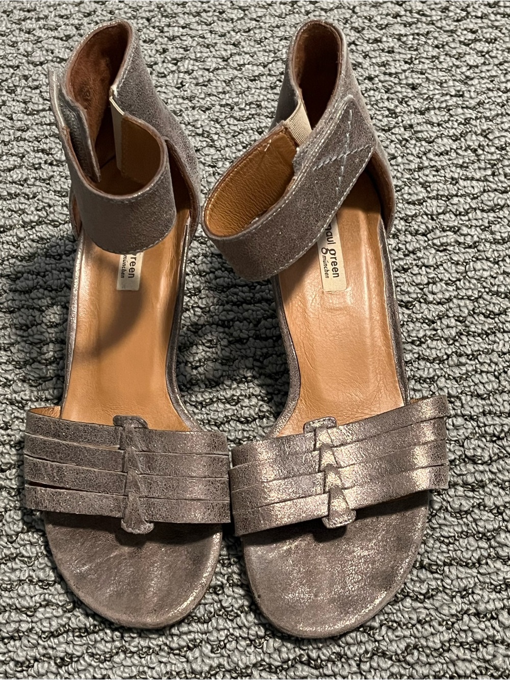 Paul Green Metallic Taupe Strappy Ankle-Cuff Sandals Sz 7